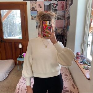 Verge Girl white puff sleeve cropped sweater